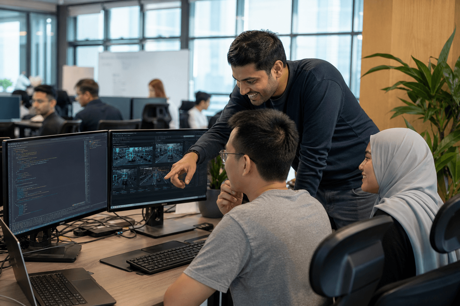 Camnitive engineers pair-programming on the detection pipeline in the Singapore office